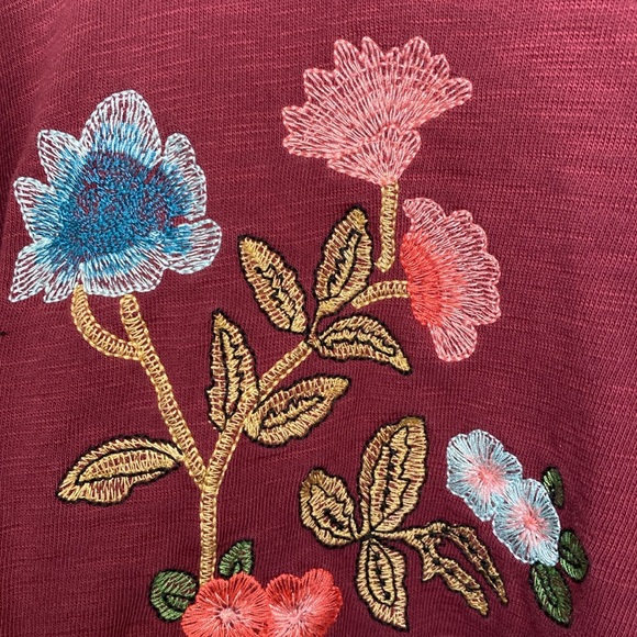 Blu Pepper Ruffle Sleeve Floral Embroidered Maroon Sweater Style BA7708 M - Picture 7 of 9